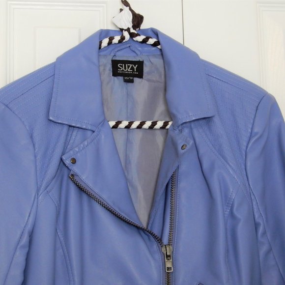 Suzy Shier Light blue faux leather motorcycle jacket in Size XS - Picture 2 of 13